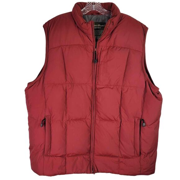 Eddie Bauer Vest Quilted Goose Down Vtg Size Mens XLT Tall Red Faded Puffer - Picture 2 of 14
